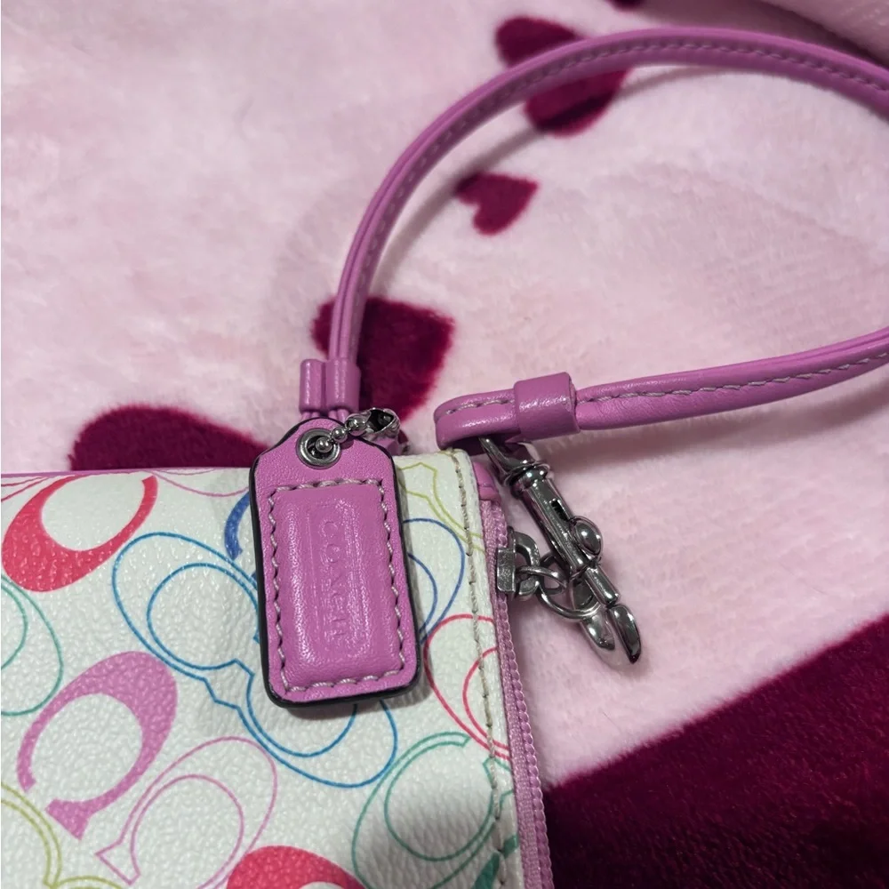 Coach Multicolor Logo Wristlet with Pink Strap - Picture 3 of 4